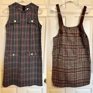 Tacera Sleeveless Plaid Gold Button Sheath Dress  +  Brown Plaid Strap Dress _ M